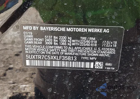 2019 BMW X3 Sdrive30I z USA, uszkodzony, nr VIN 5UXTR7C5XKLF35813